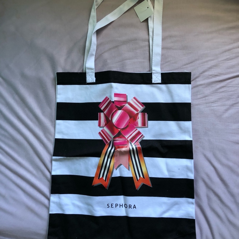 Sephora holiday gift tote reusable bag striped NWT